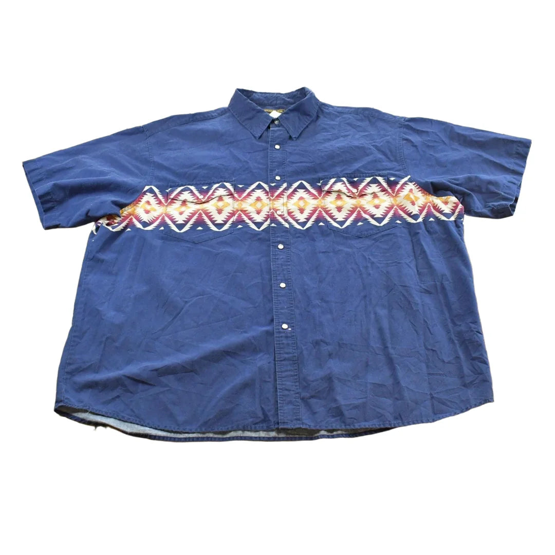 Vintage 1990s Rustler By Wrangler Western Theme Short Sleeve Button Up Shirt Men's 3XL from propervintagecanada