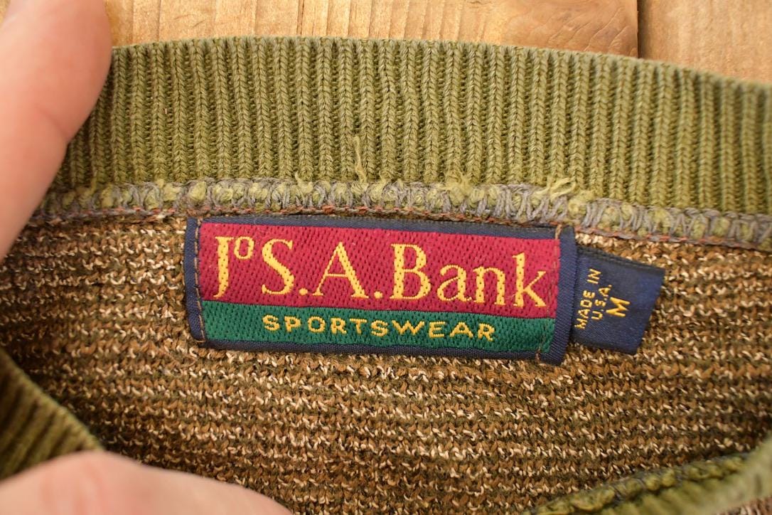 Vintage 1990s S A Bank Knit Crewneck Sweater Men's L from propervintagecanada