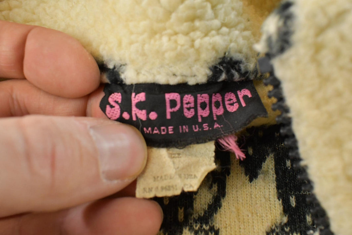 Vintage 1990s S.K. Pepper Penguin Fleece Sweater ��� All Over Print Outdoorsman Made in USA from propervintagecanada