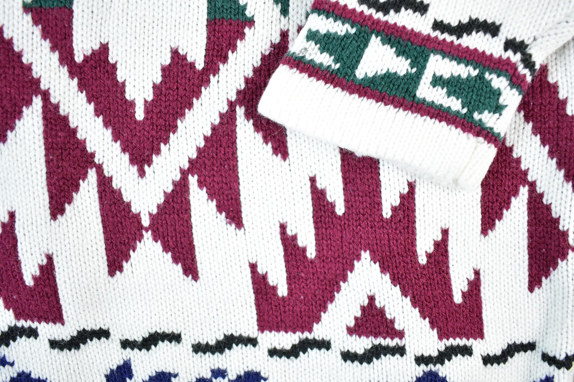 Vintage 1990s S Louis Knit Abstract Pattern Holiday Crewneck Sweater Mens XL from propervintagecanada