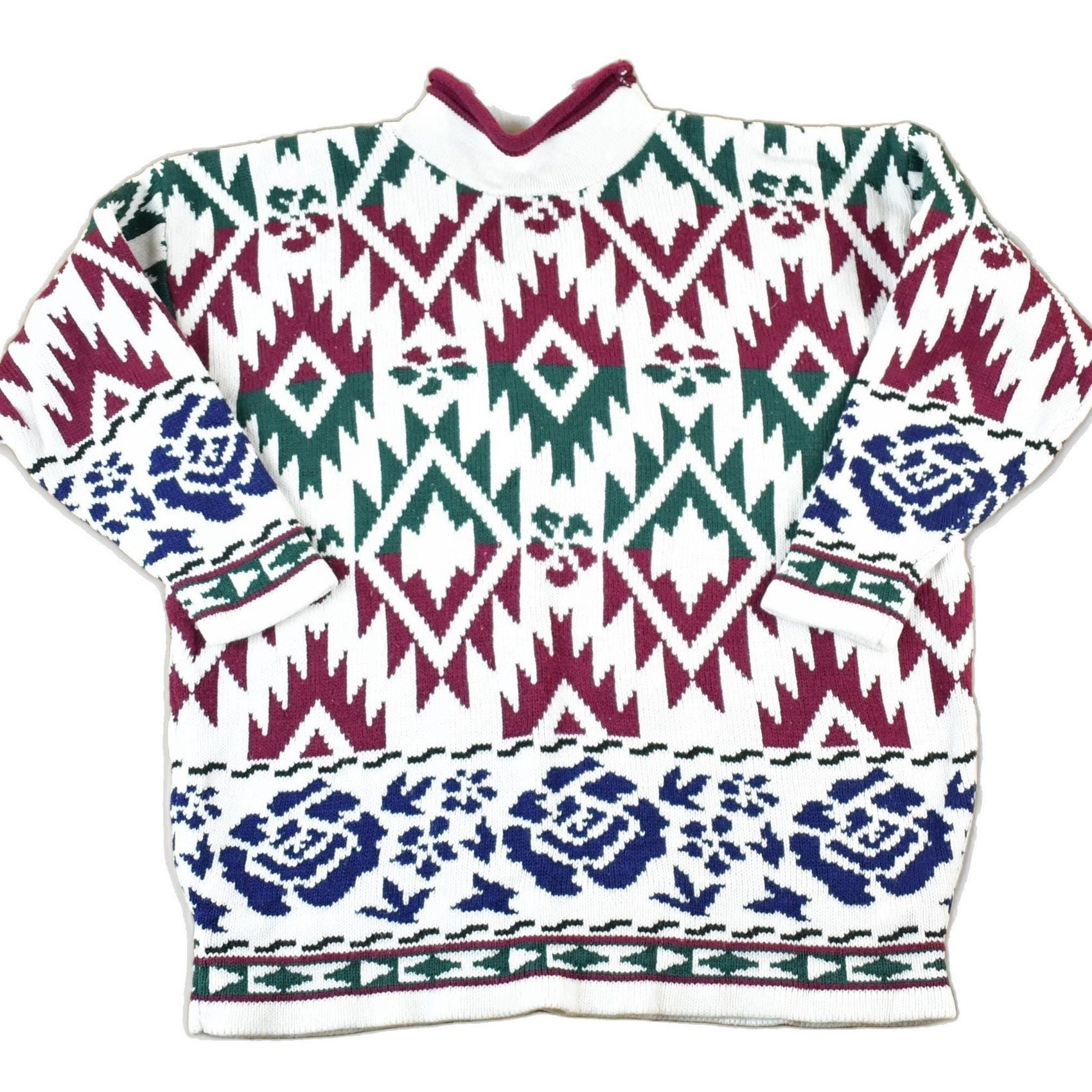 Vintage 1990s S Louis Knit Abstract Pattern Holiday Crewneck Sweater Mens XL from propervintagecanada