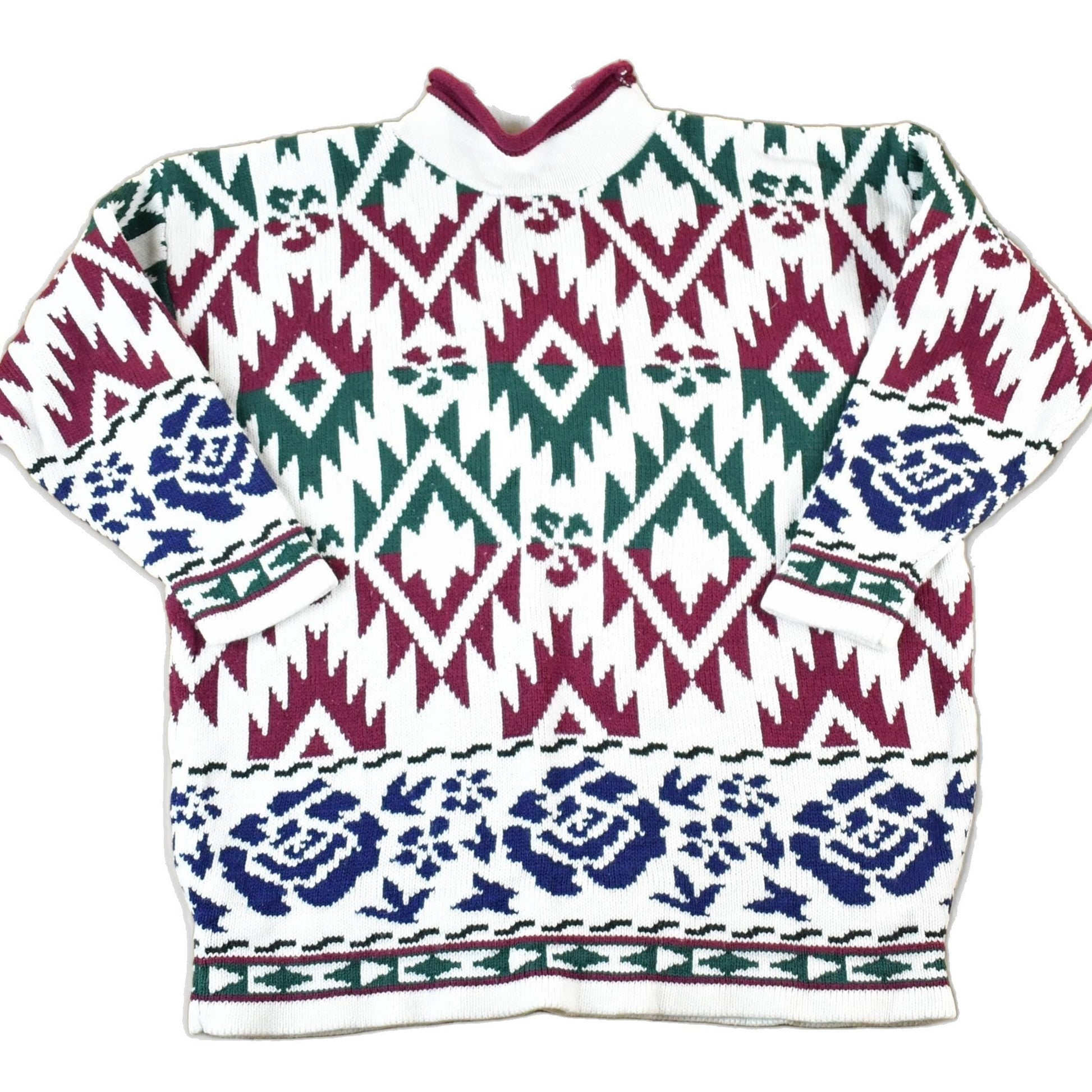 Vintage 1990s S Louis Knit Abstract Pattern Holiday Crewneck Sweater Mens XL from propervintagecanada