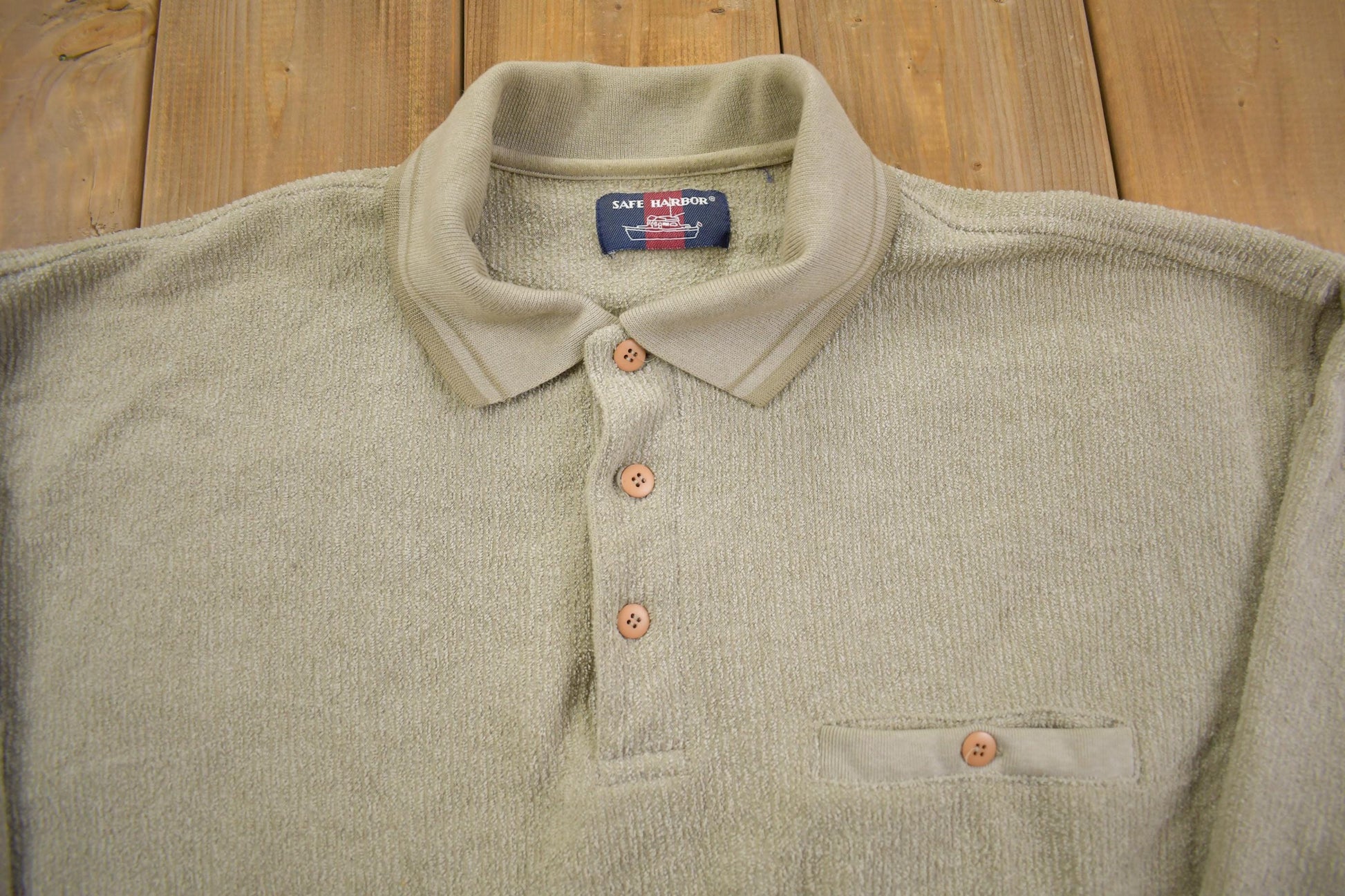 Vintage 1990s Safe Harbor Knitted Rugby Sweatshirt Men's Large from propervintagecanada