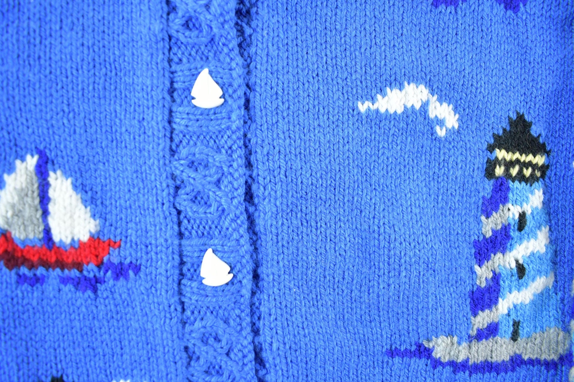 Vintage 1990s Sailing Nautical Knit Cardigan Sweater Women's Medium from propervintagecanada