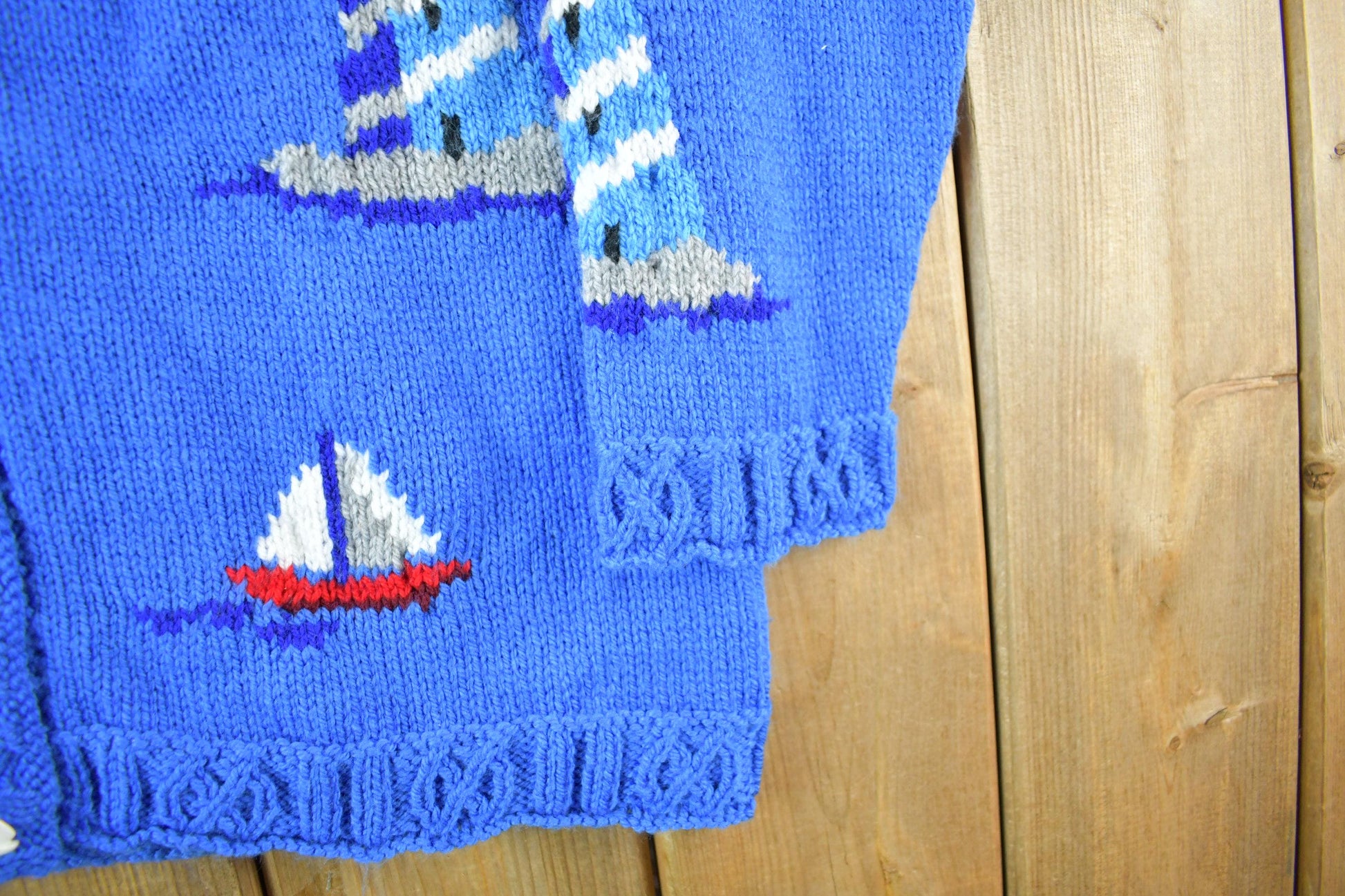 Vintage 1990s Sailing Nautical Knit Cardigan Sweater Women's Medium from propervintagecanada