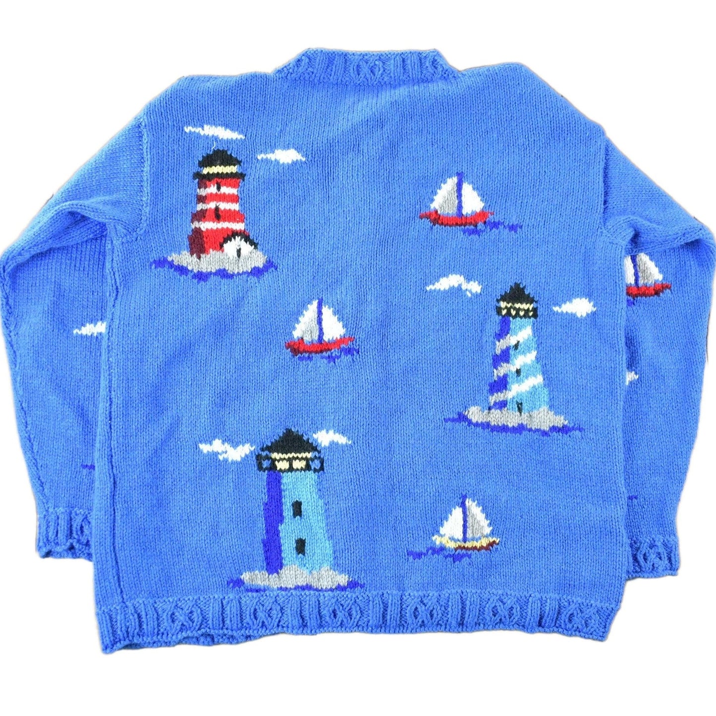 Vintage 1990s Sailing Nautical Knit Cardigan Sweater Women's Medium from propervintagecanada