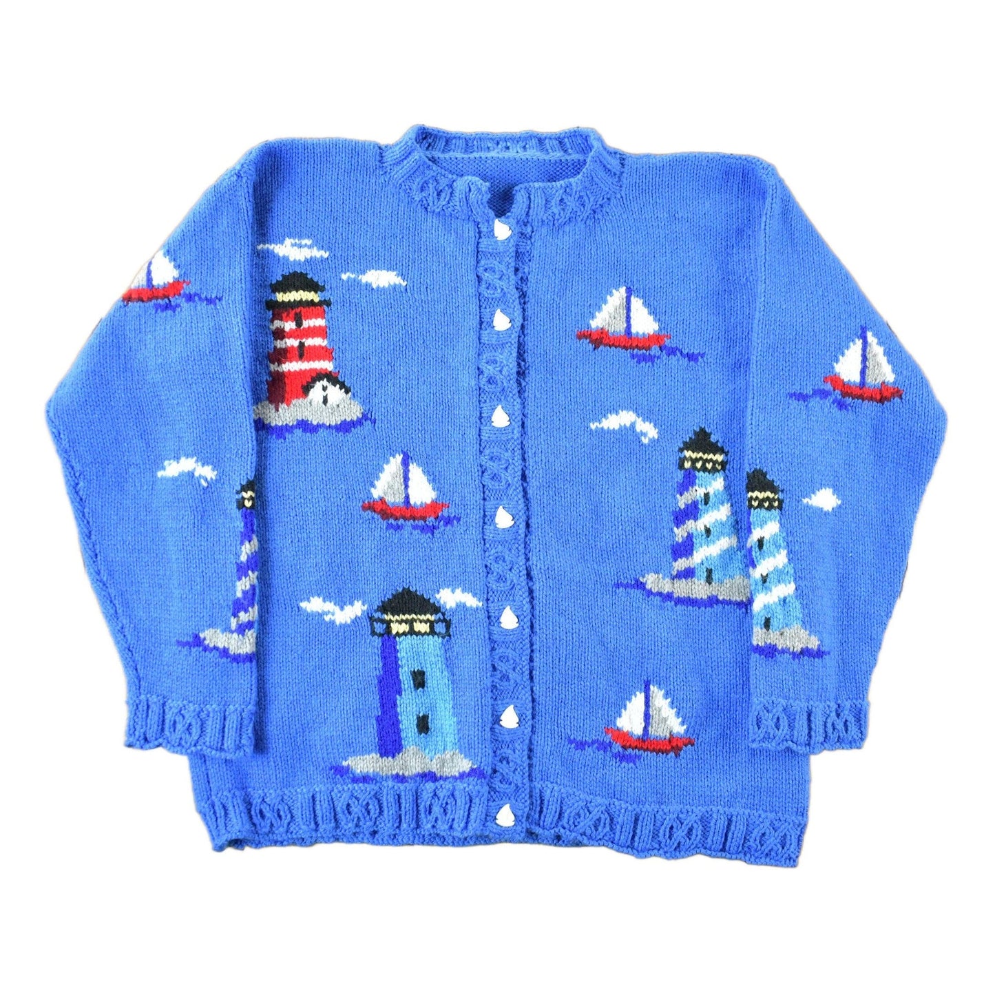 Vintage 1990s Sailing Nautical Knit Cardigan Sweater Women's Medium from propervintagecanada