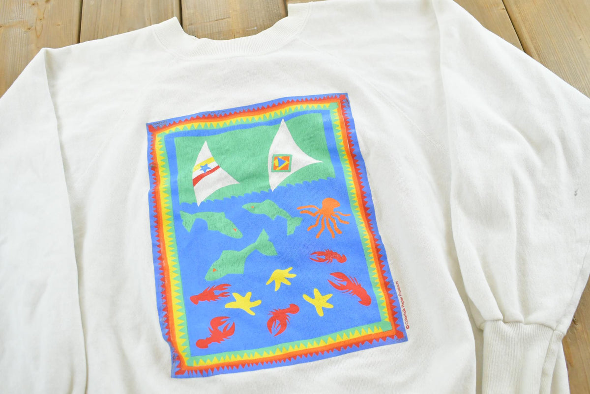 Vintage 1990s Sailing Ocean Fish Theme Crewneck Sweatshirt Mens M from propervintagecanada
