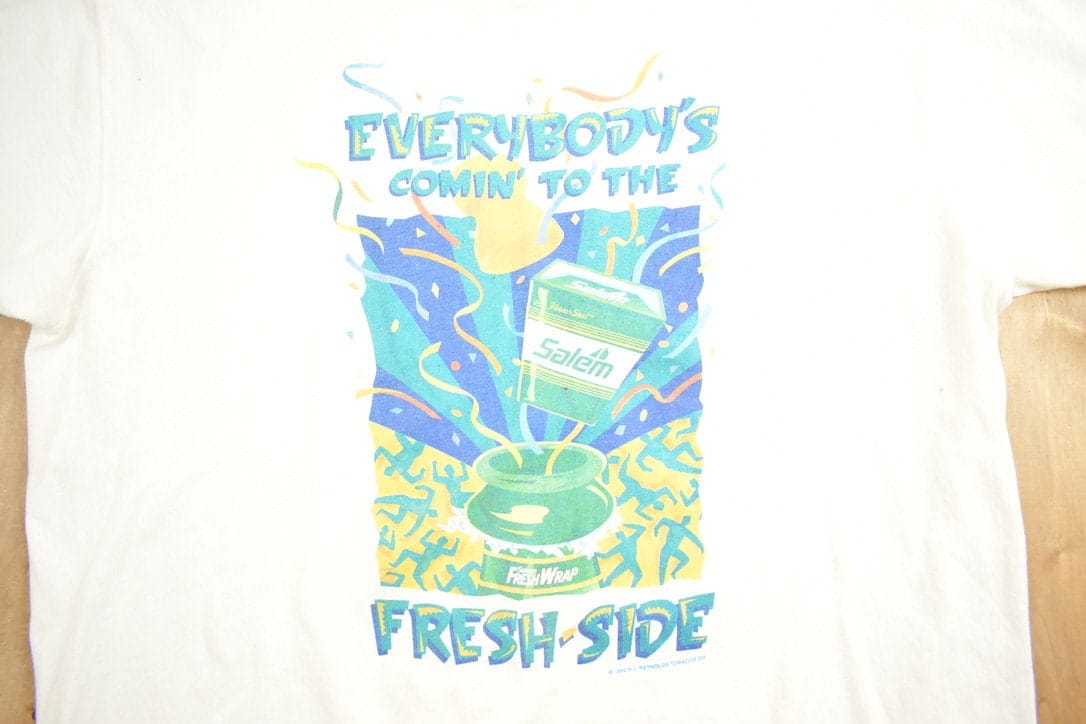 Vintage 1990s Salem Cigarettes "Comin To The Fresh Side" Graphic T-Shirt Men's Large from propervintagecanada