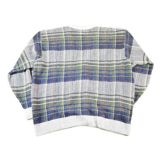 Vintage 1990s Salmon River Traders Tall Man Knit Abstract Pattern Cardigan Sweater Mens XXXL from propervintagecanada