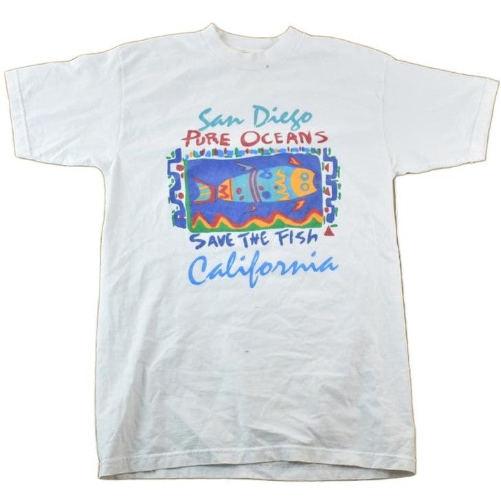Vintage 1990s San Diego Save The Fish Souvenir Single Stitch Graphic Print T-Shirt Men's Large from propervintagecanada