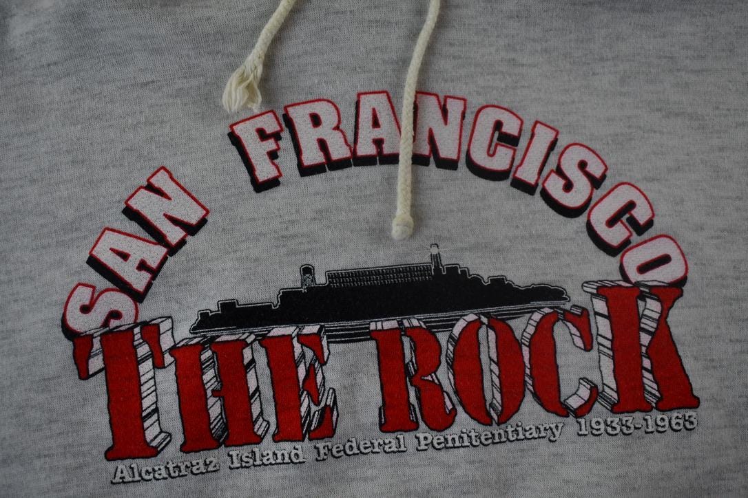 Vintage 1990s San Francisco The Rock Alcatraz Penitentiary Hoodie Men's Large from propervintagecanada