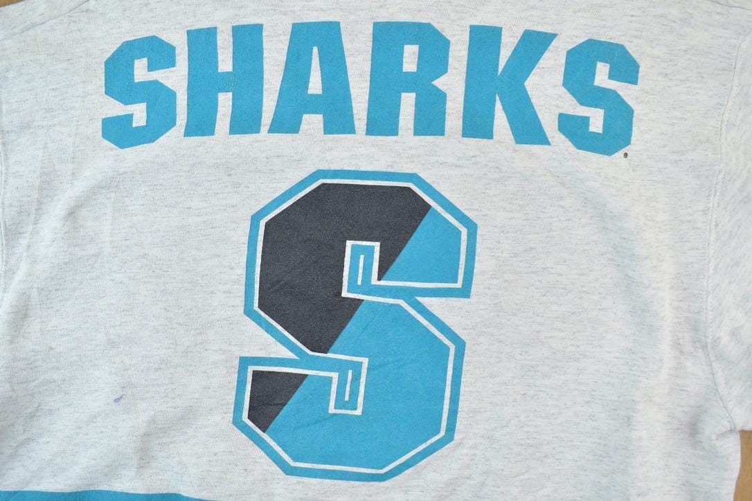 Vintage 1990s San Jose Sharks Aop NHL Hockey Crewneck Sweatshirt Men's Large from propervintagecanada