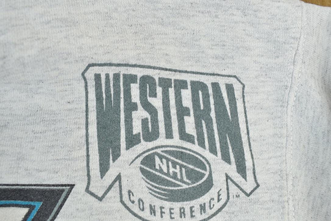 Vintage 1990s San Jose Sharks Aop NHL Hockey Crewneck Sweatshirt Men's Large from propervintagecanada