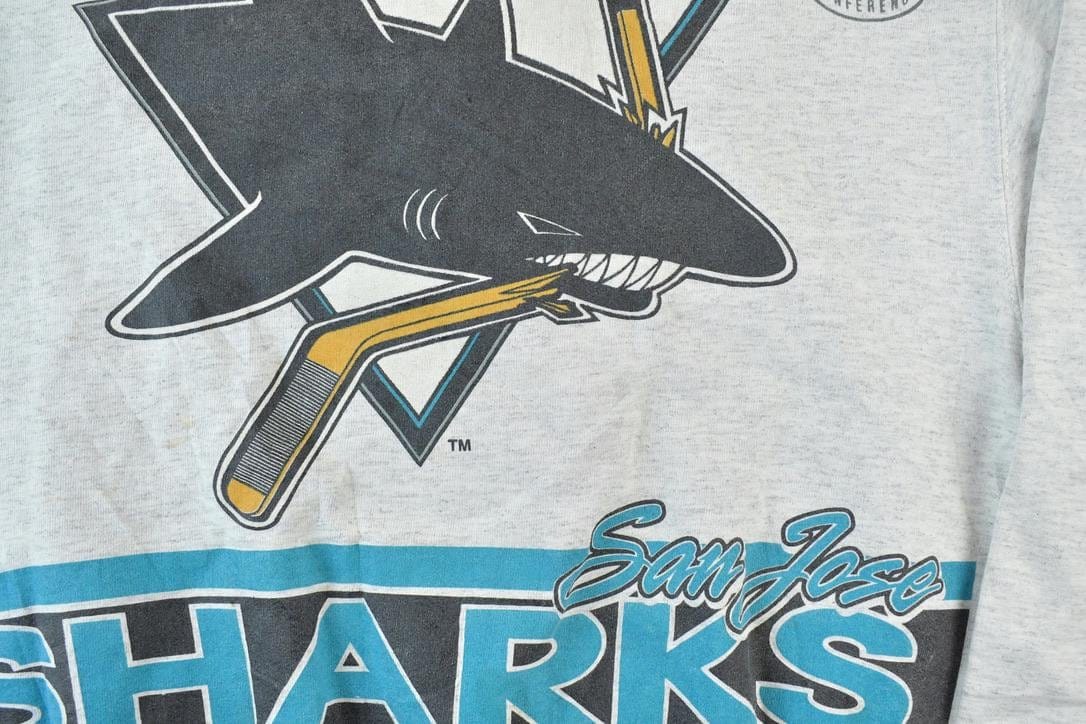 Vintage 1990s San Jose Sharks Aop NHL Hockey Crewneck Sweatshirt Men's Large from propervintagecanada