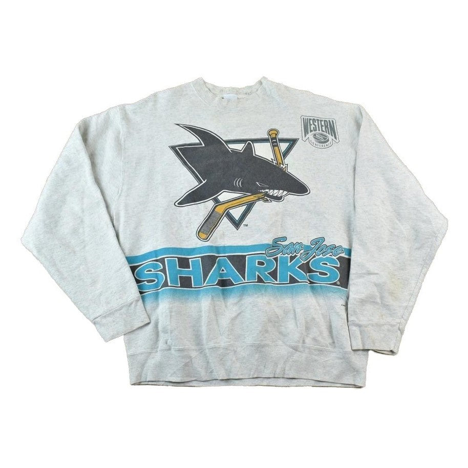 Vintage 1990s San Jose Sharks Aop NHL Hockey Crewneck Sweatshirt Men's Large from propervintagecanada