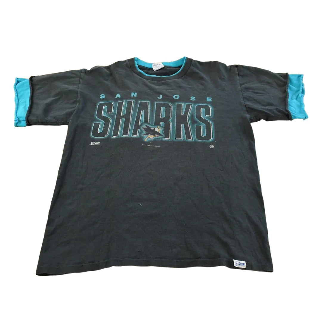 Vintage 1990s San Jose Sharks Hockey Club NHL Graphic T-Shirt Men's L from propervintagecanada