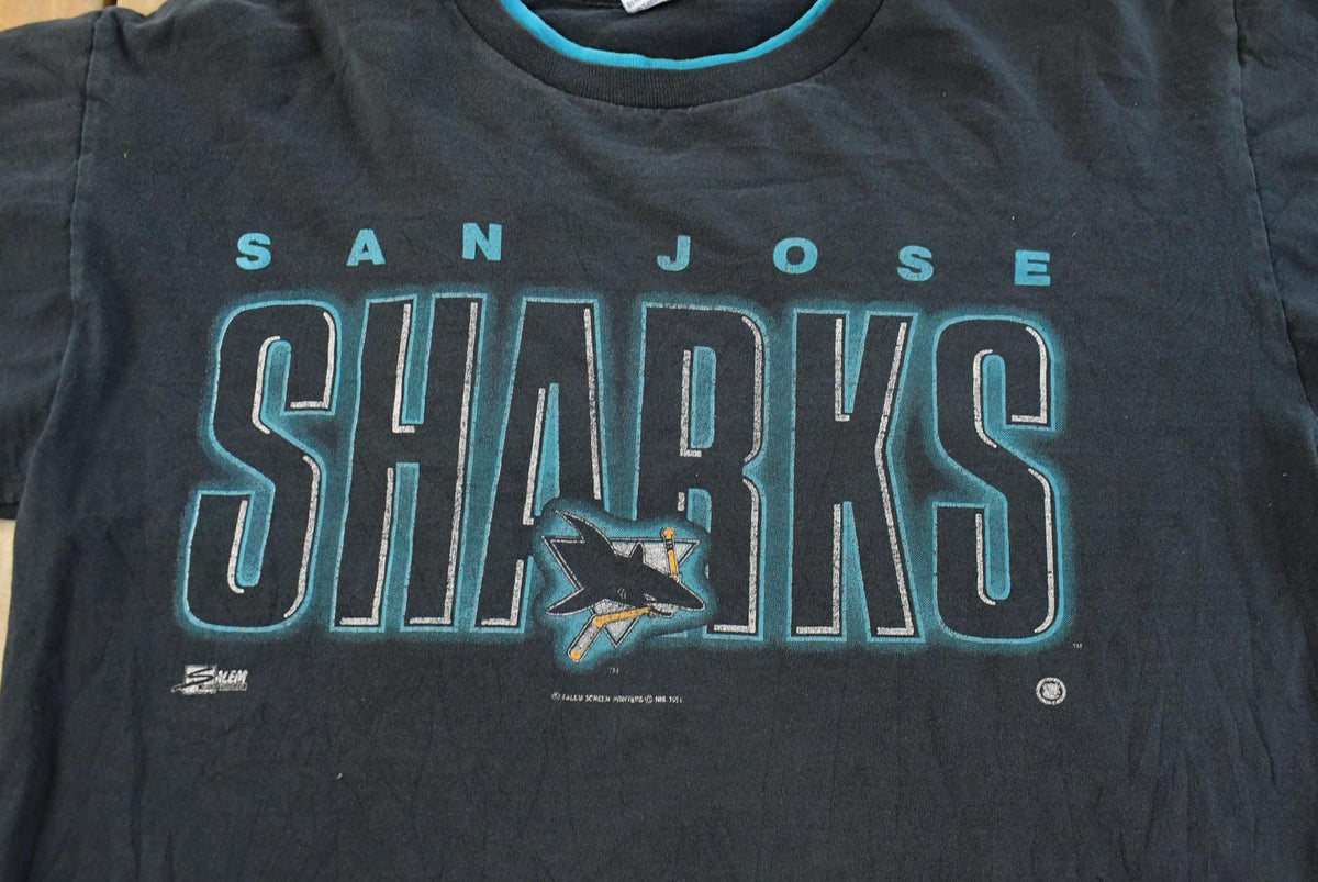Vintage 1990s San Jose Sharks Hockey Club NHL Graphic T-Shirt Men's L from propervintagecanada