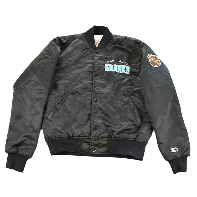 Vintage 1990s San Jose Sharks Starter NHL Satin Snap On Bomber Jacket Men's XS from propervintagecanada
