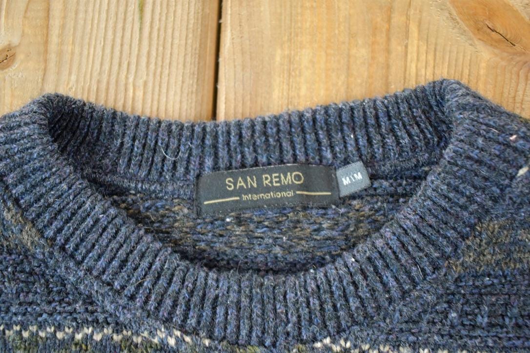 Vintage 1990s San Remo Knit Abstract Pattern Crewneck Sweater Men's Large from propervintagecanada