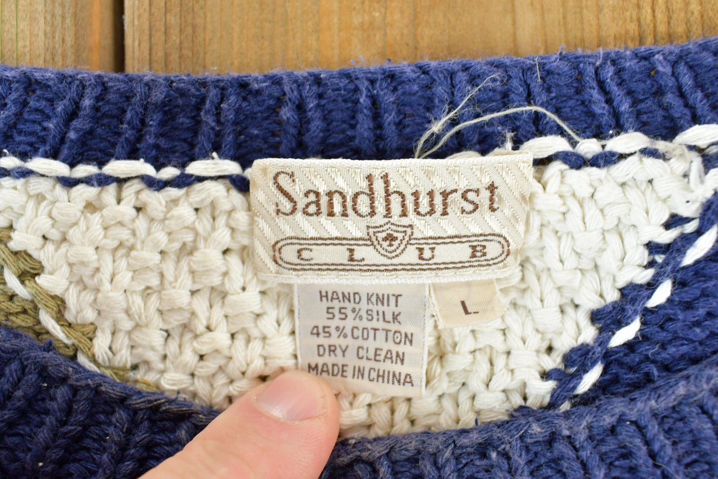 Vintage 1990s Sandhurst Hand Knit Silk & Cotton Crewneck Sweater Men's Large from propervintagecanada