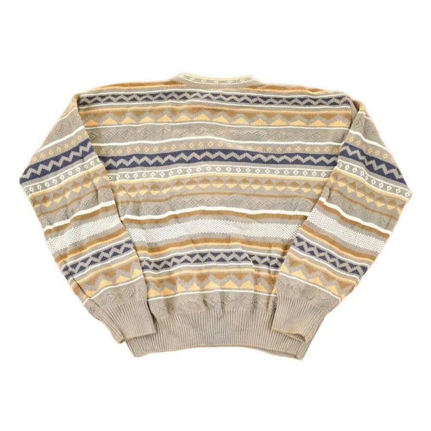 Vintage 1990s Sansabelt Sport Abstract Striped Knit Crewneck Sweater Men's L from propervintagecanada