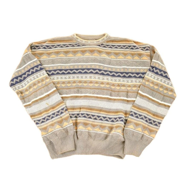Vintage 1990s Sansabelt Sport Abstract Striped Knit Crewneck Sweater Men's L from propervintagecanada