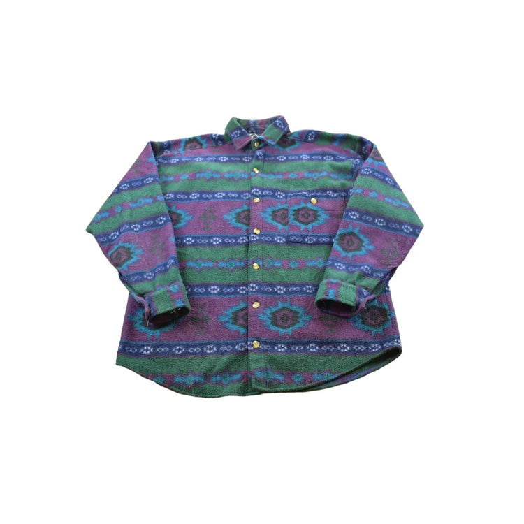 Vintage 1990s Santana Aztec Fleece Button Up Shirt Men's L from propervintagecanada