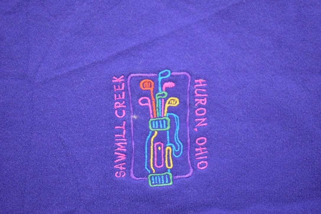 Vintage 1990s Sawmill Creek Huron Ohio Golf Theme Crewneck Sweatshirt Men's Medium from propervintagecanada