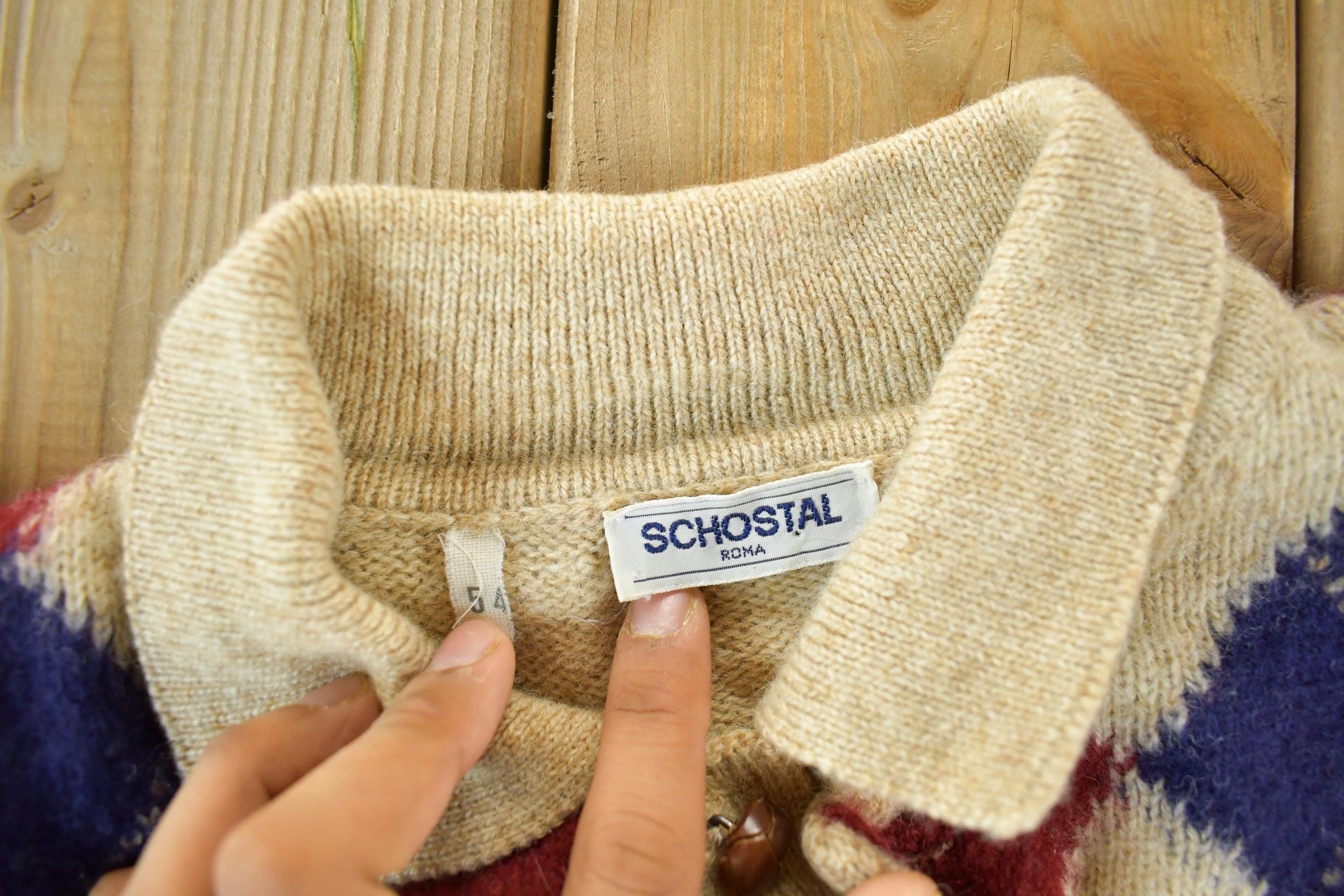 Vintage 1990s Schostal Wool Knit Argyle Pattern Collared Sweater Mens Large from propervintagecanada