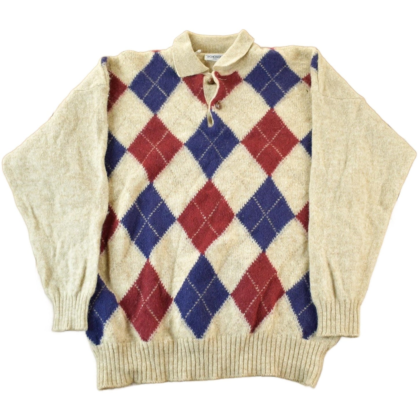 Vintage 1990s Schostal Wool Knit Argyle Pattern Collared Sweater Mens Large from propervintagecanada