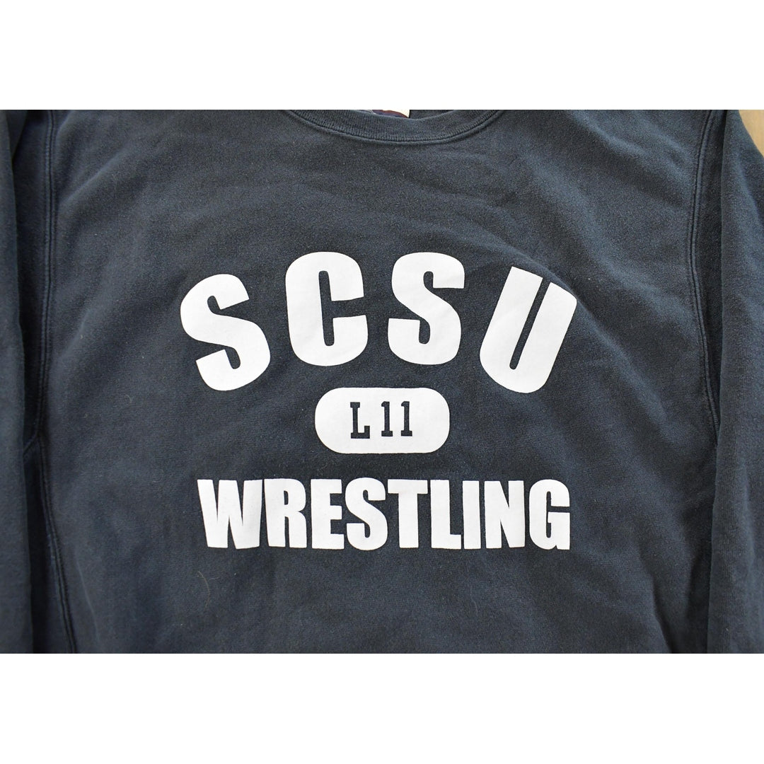 Vintage 1990s SCSU Wrestling St. Cloud State University Champion Reverse Weave Crewneck Sweatshirt Men's Large / Collegiate Sweater from propervintagecanada