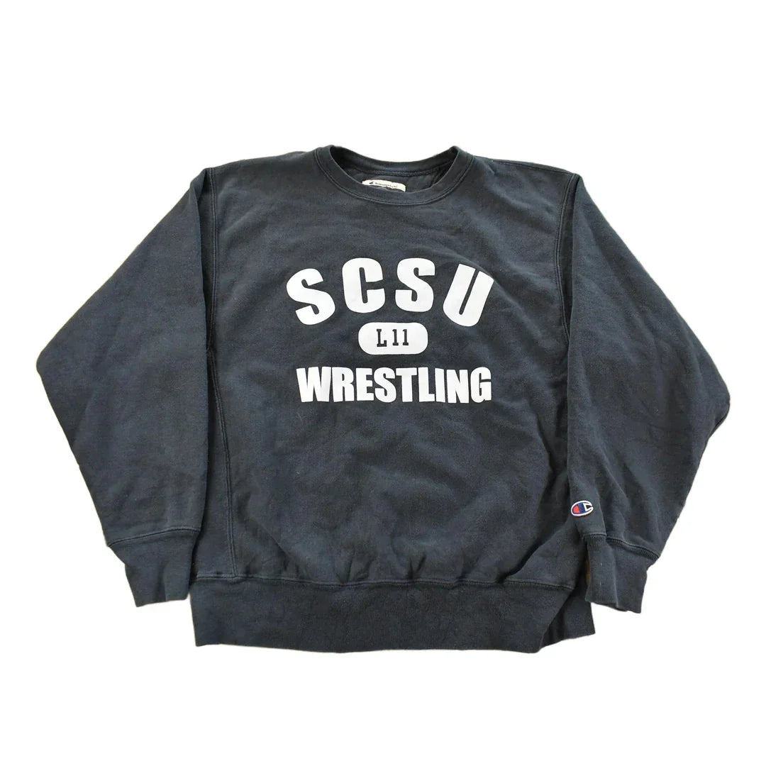 Vintage 1990s SCSU Wrestling St. Cloud State University Champion Reverse Weave Crewneck Sweatshirt Men's Large / Collegiate Sweater from propervintagecanada