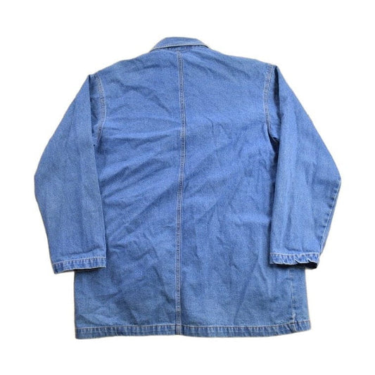 Vintage 1990s Seasons Embroidered Denim Chore Coat Men's Medium from propervintagecanada