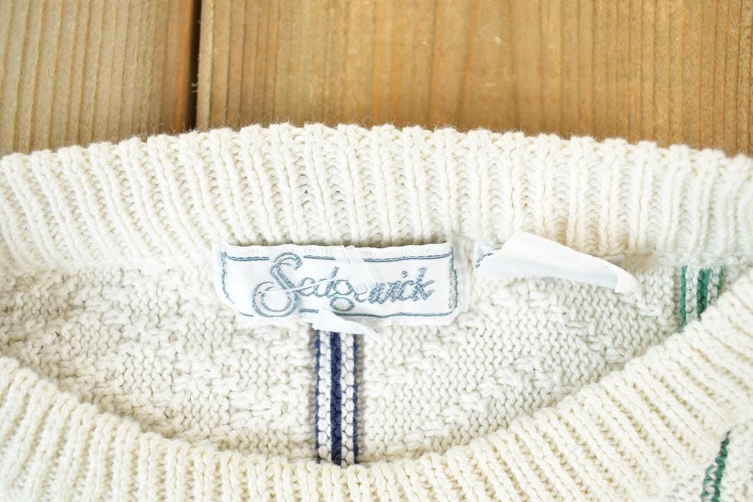 Vintage 1990s Sedgewick Chunky Knit Abstract Pattern Crewneck Sweater Made In USA Men's Large from propervintagecanada