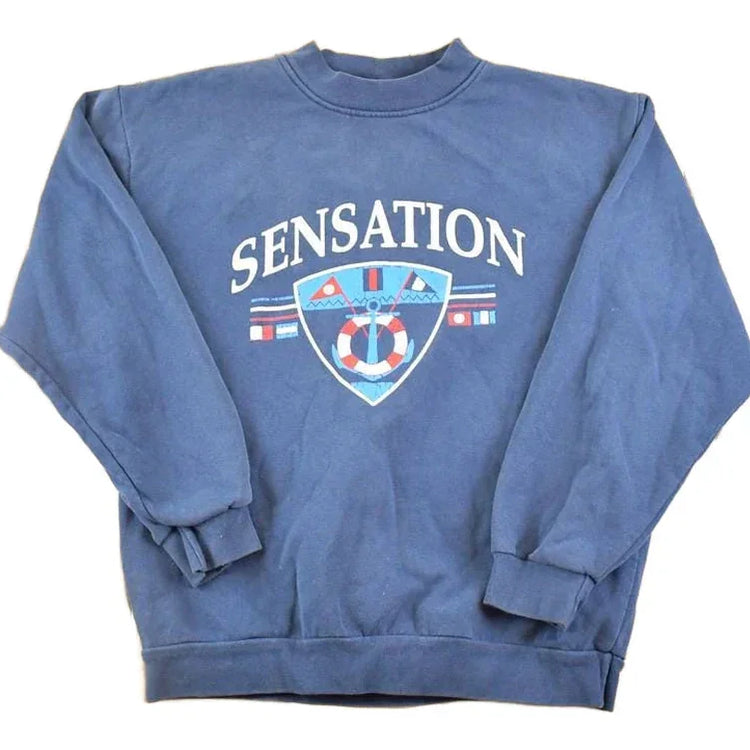 Vintage 1990s Sensation Yachting Souvenir Crewneck Sweatshirt Men's M / 90's Boating Vacation Graphic Sweater from propervintagecanada