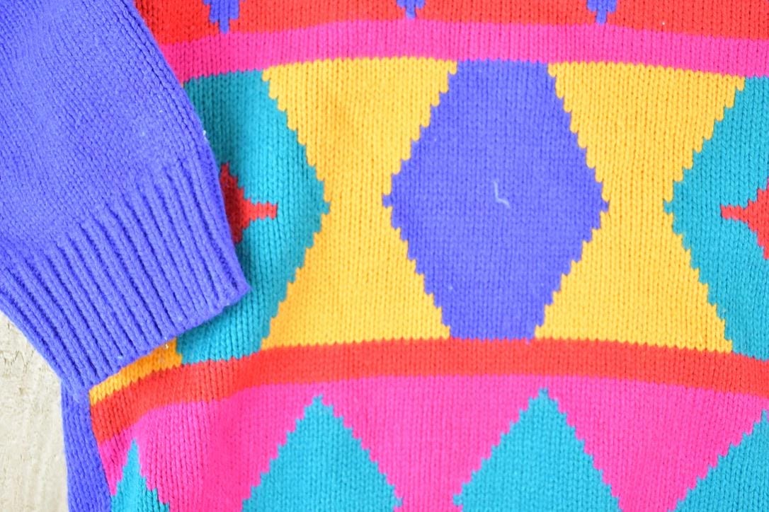 Vintage 1990s Separate Scene Knit Neon Abstract Pattern Crewneck Sweater Made In 90s Crewneck Men's Large from propervintagecanada