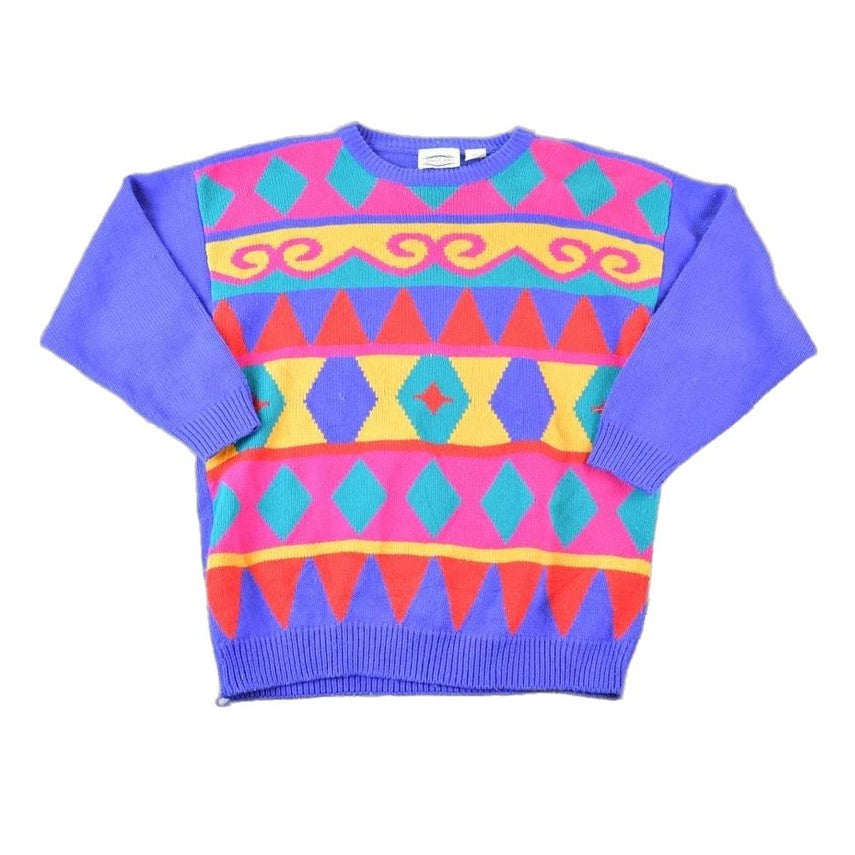 Vintage 1990s Separate Scene Knit Neon Abstract Pattern Crewneck Sweater Made In 90s Crewneck Men's Large from propervintagecanada