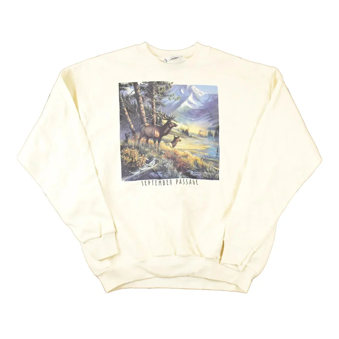 Vintage 1990s September Passage Deer Family Graphic Print Heavyweight Crewneck Sweatshirt Mens L from propervintagecanada