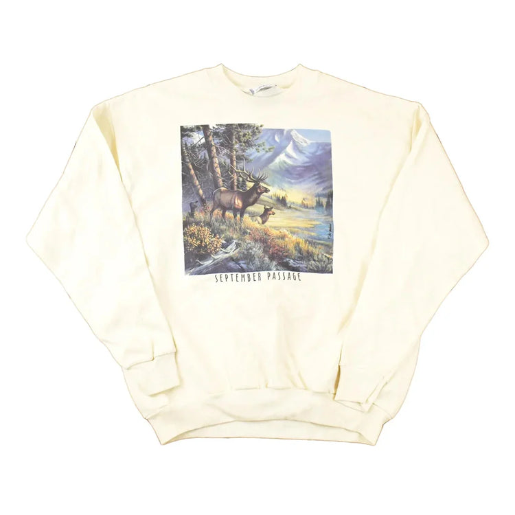 Vintage 1990s September Passage Deer Family Graphic Print Heavyweight Crewneck Sweatshirt Mens L from propervintagecanada