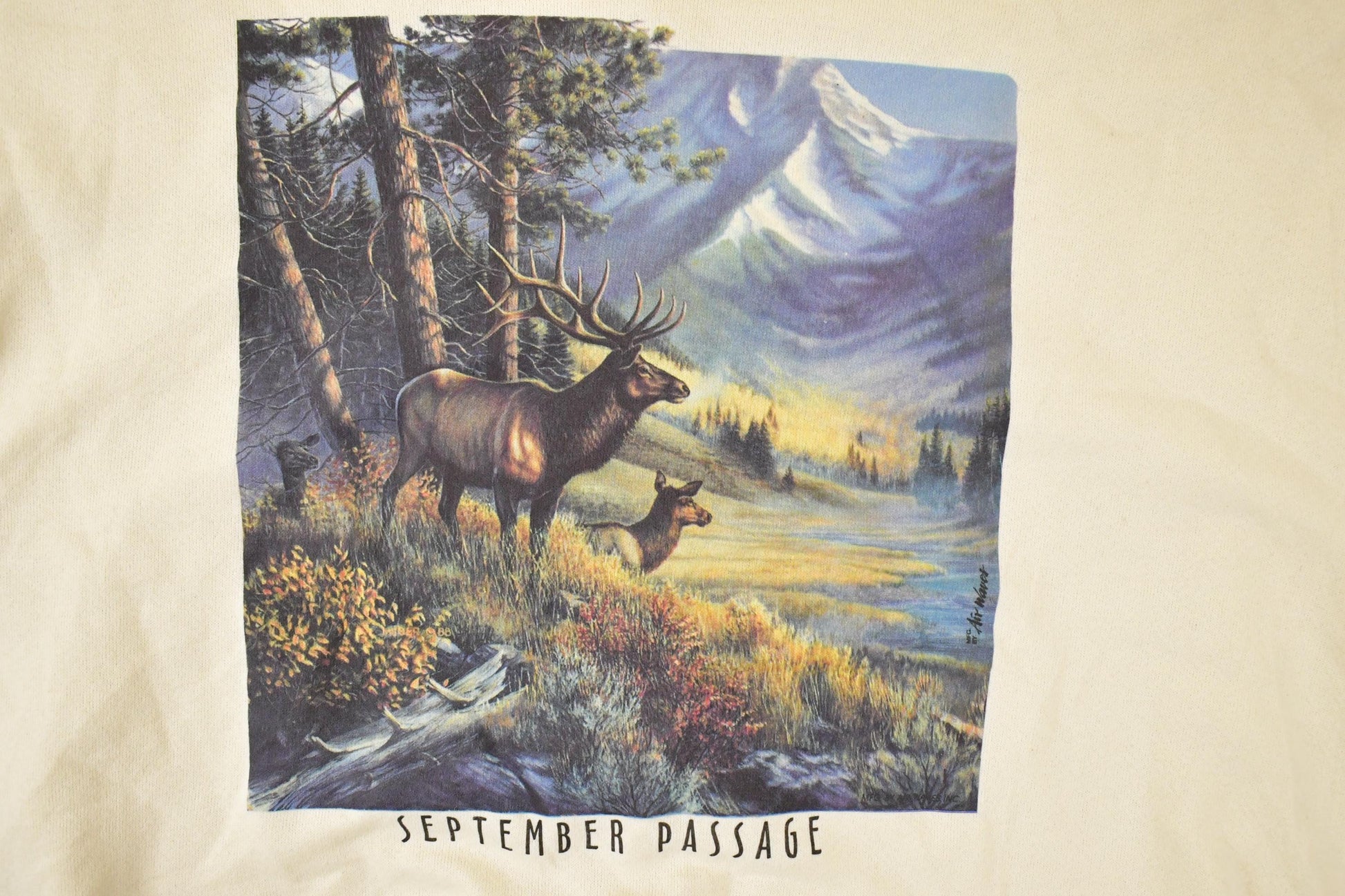 Vintage 1990s September Passage Deer Family Graphic Print Heavyweight Crewneck Sweatshirt Mens L from propervintagecanada