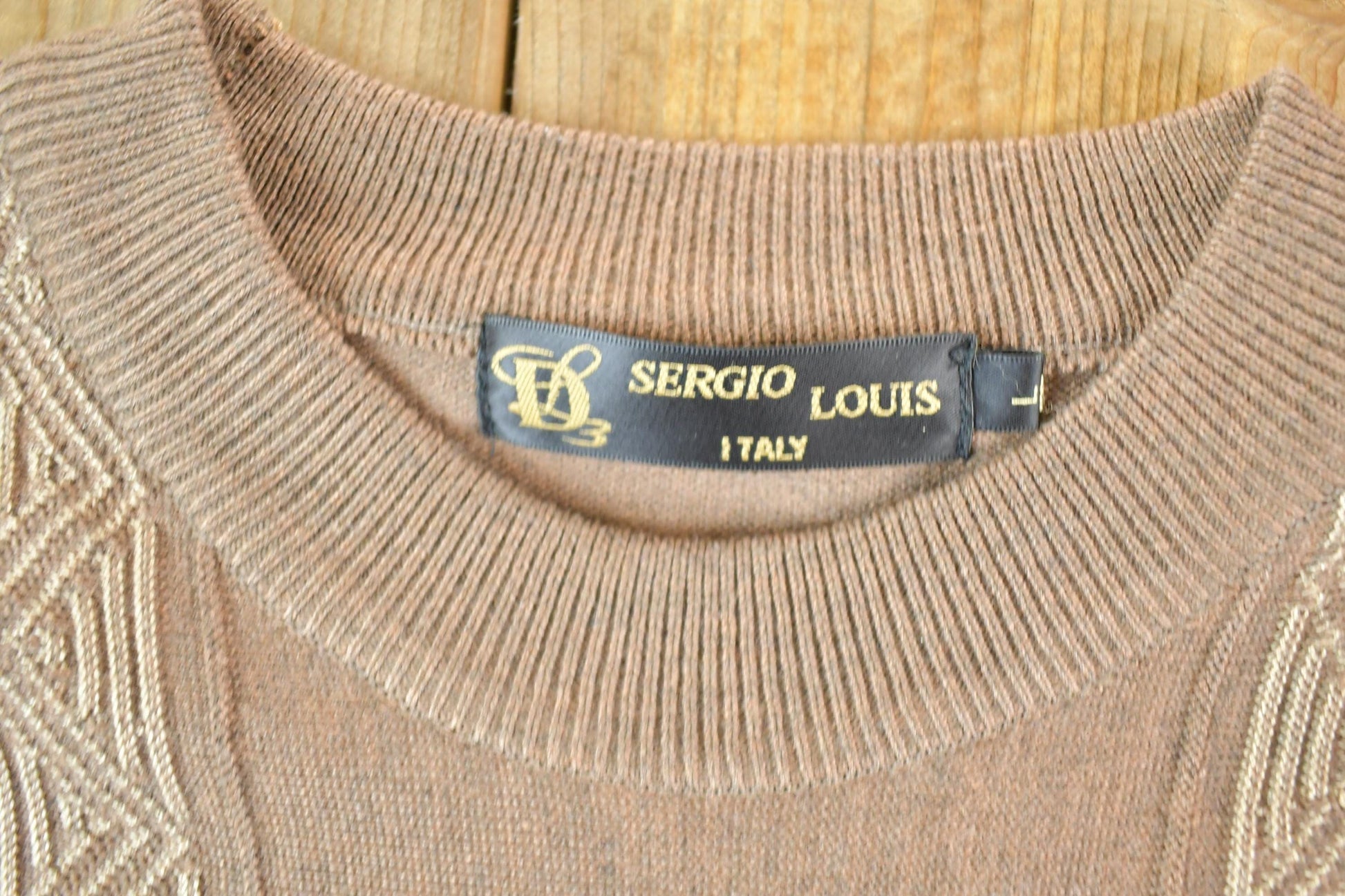 Vintage 1990s Sergio Louis Italy Knit Abstract Pattern Crewneck Sweater Mens L from propervintagecanada