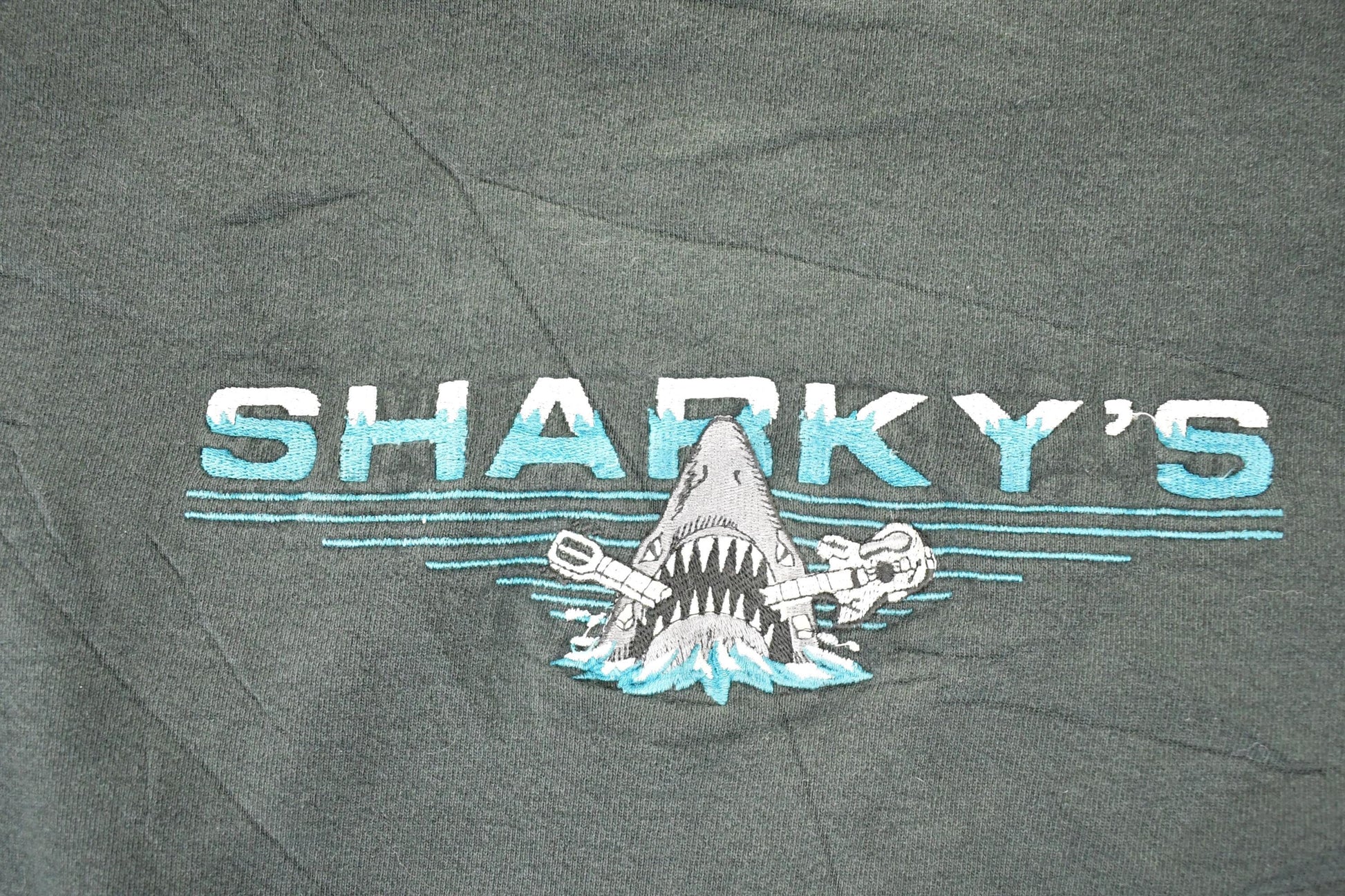 Vintage 1990s Sharky's Guitar Embroidered Heavyweight Crewneck Sweatshirt Men's XL from propervintagecanada