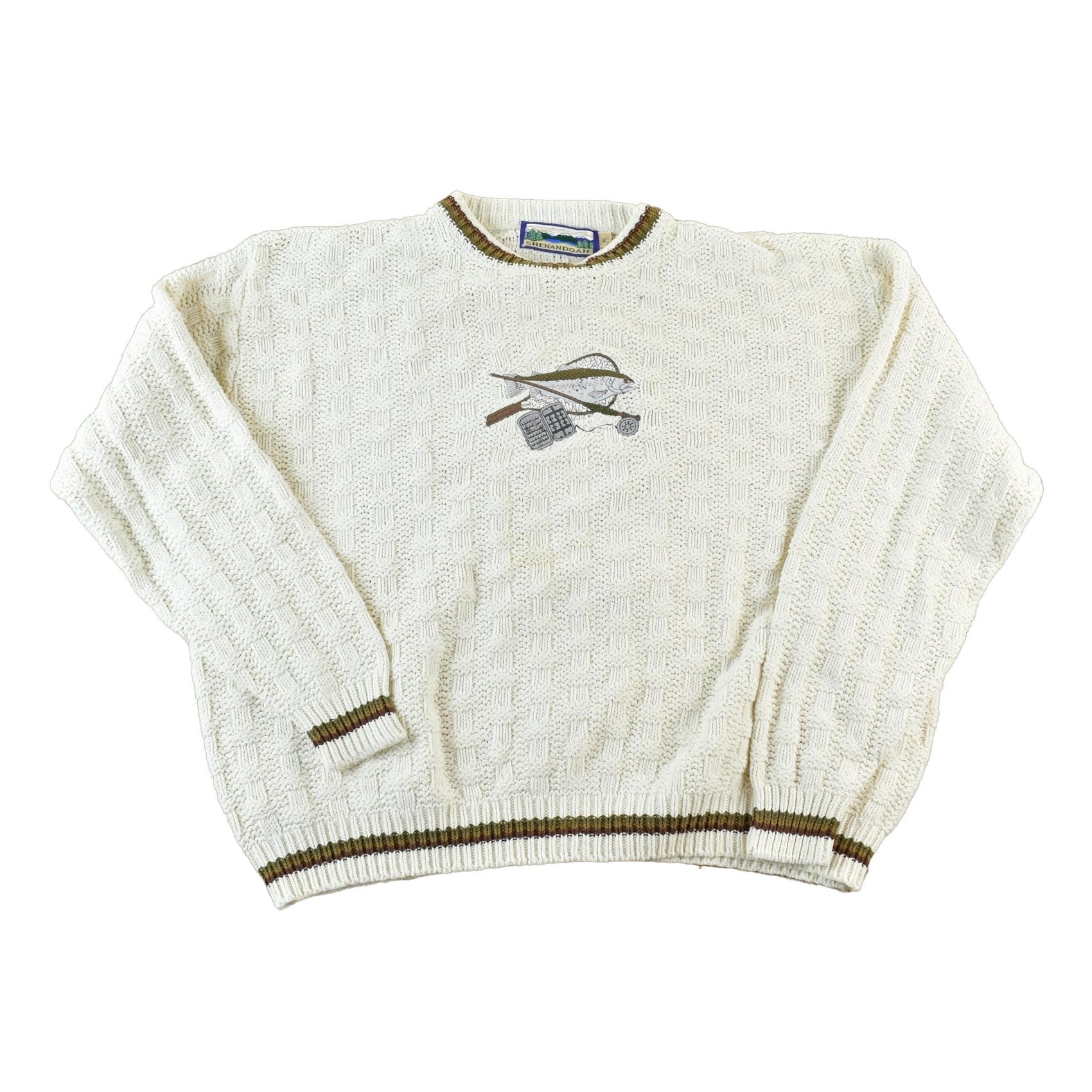 Vintage 1990s Shenandoah Fishing Cable Knit Crewneck Sweater Men's XL from propervintagecanada