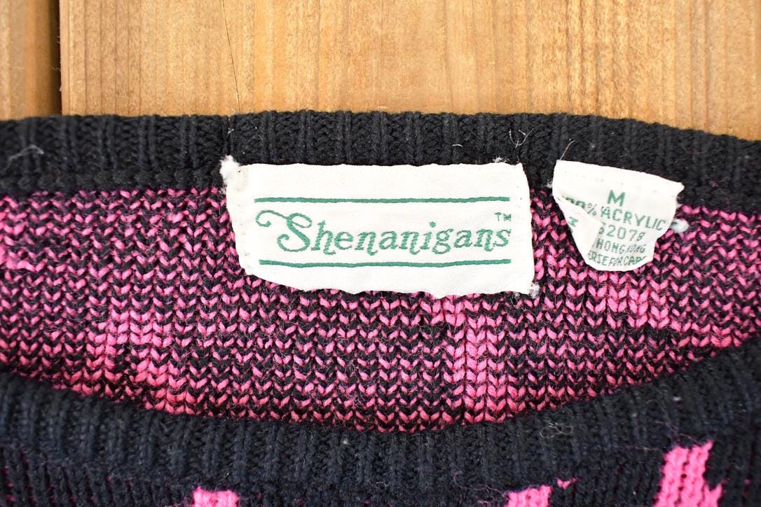 Vintage 1990s Shenanigan Floral Abstract Knit Crewneck Sweater Women's L from propervintagecanada
