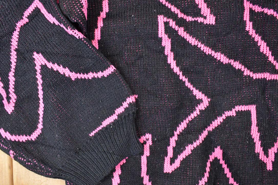 Vintage 1990s Shenanigan Floral Abstract Knit Crewneck Sweater Women's L from propervintagecanada
