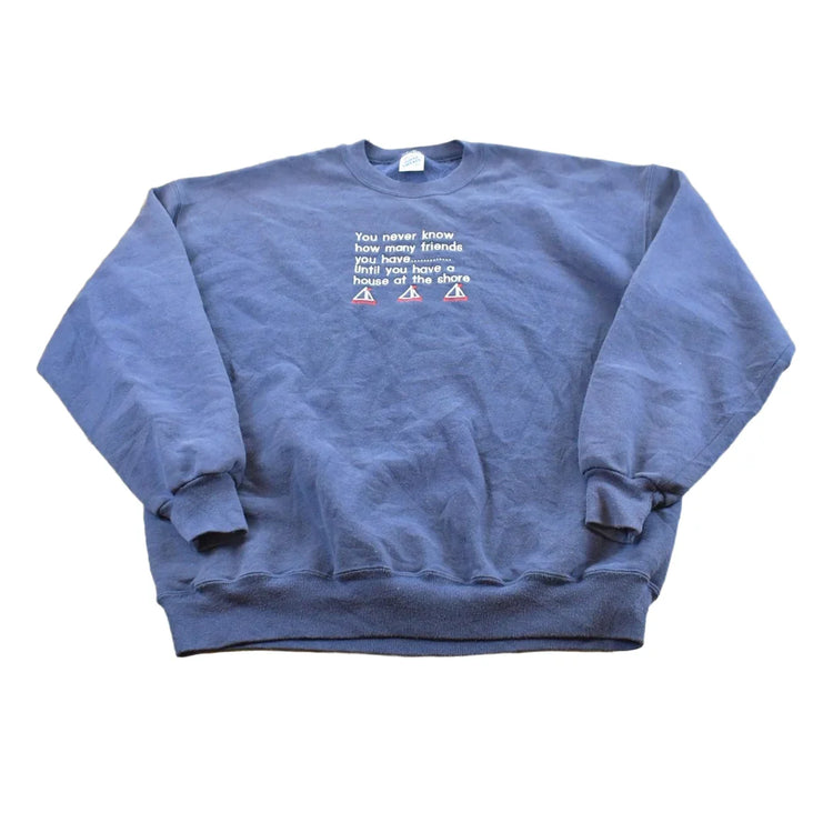 Vintage 1990s Shore House Camping Vacation Embroidered Funny Crewneck Sweatshirt Men's L from propervintagecanada