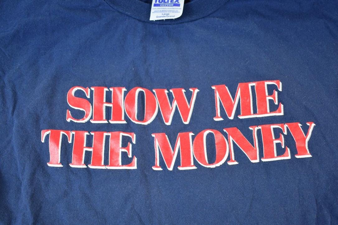 Vintage 1990s Show Me The Money Souvenir Single Stitch Graphic Print T-Shirt Men's Large from propervintagecanada