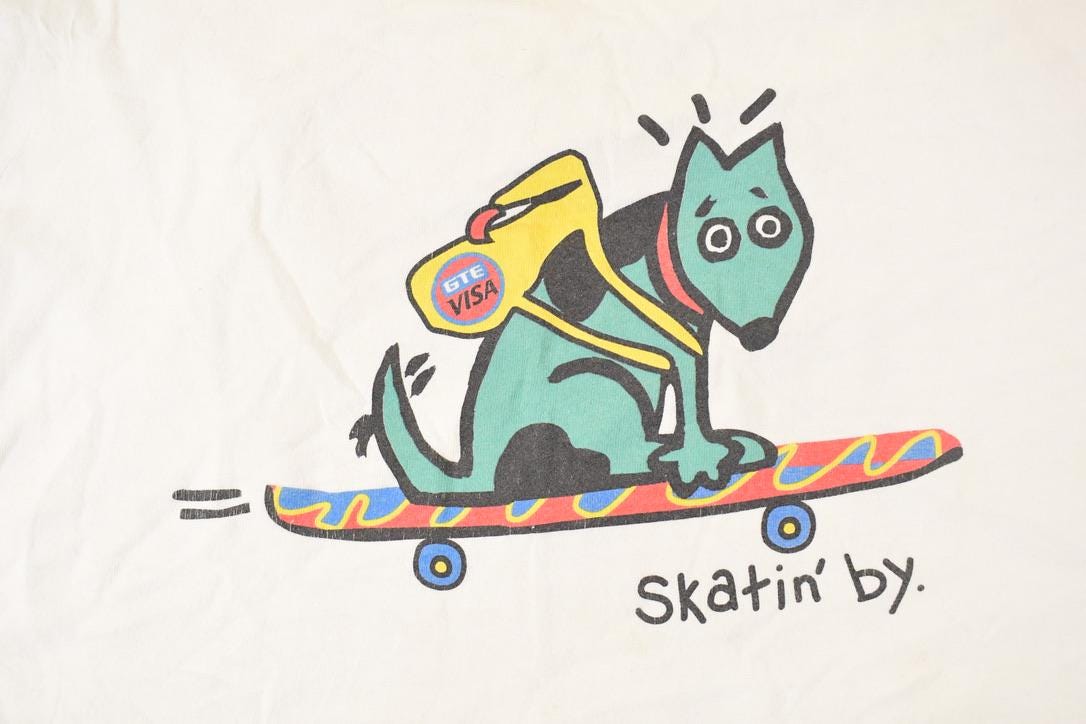 Vintage 1990s Skatin By Souvenir Skateboarding Dog T-Shirt Men's L from propervintagecanada