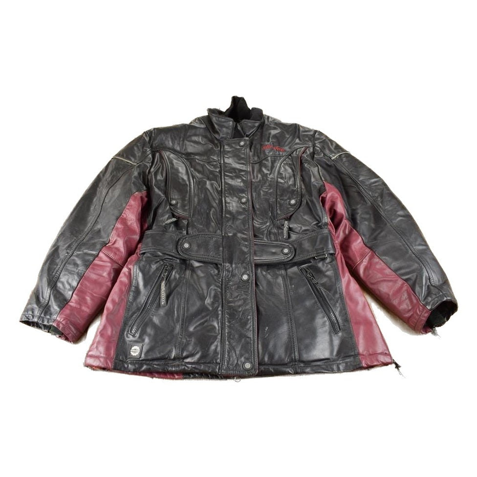 Vintage 1990s Ski Doo Sno Gear Genuine Leather Snowmobile Racing Jacket Made In Canada Size Women's Medium from propervintagecanada